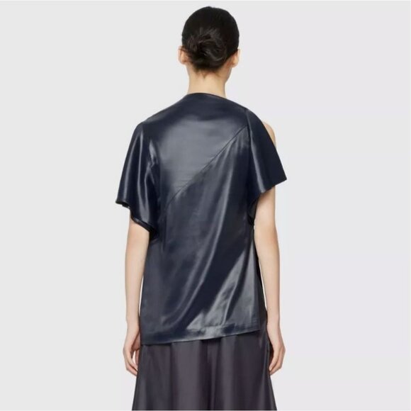 3.1 PHILLIP LIM Cape Top 10 Lacquered Leatherette Flare Short Sleeve Blouse $495 - Picture 4 of 7